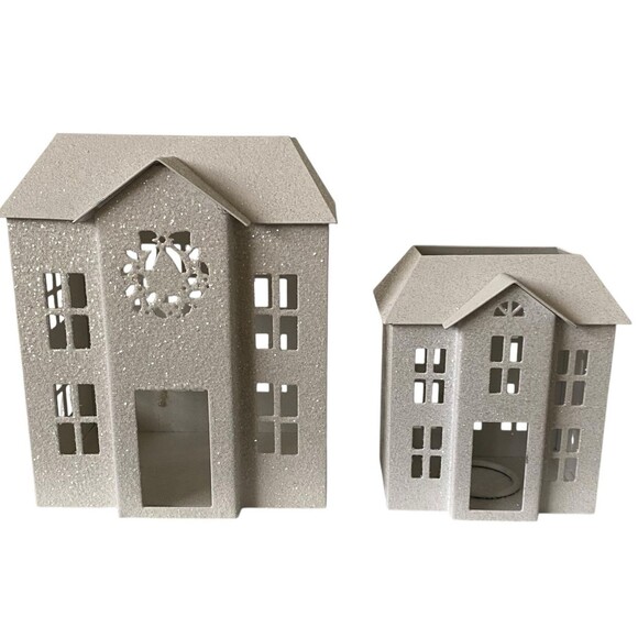 White Barn Co Bath & Body Works Glitter House Luminary Candle Holder Large Small - Picture 1 of 11